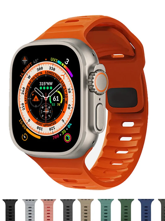 Bracelet en Silicone Souple pour Apple Watch, Ultra 49mm 44mm 45mm 42mm 41mm 42mm 38mm, Bracelet dehors iWatch Serise 8 7 6 5
